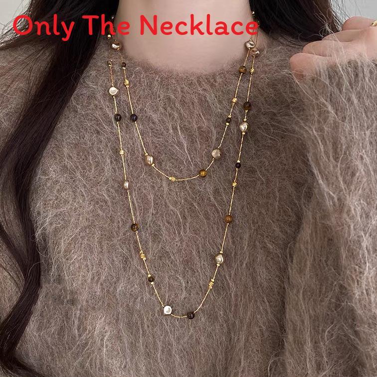 Tiger Eye Stone Multilayer Geometric Necklace With Beaded Chain For Women And Men