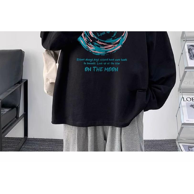 Printed Autumn Winter Sweater Men's Spring and Autumn 2024 Korean New Round Neck Loose Top Chic Hong Kong Style Trendy