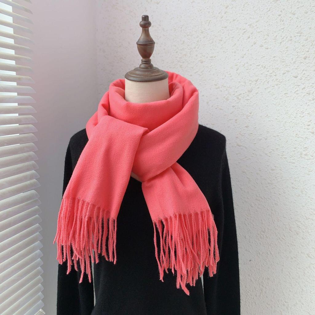 Luxuriöser Imitationskaschmir-Quasten-Schal in Uni-Rot für Damen - Koreanischer Stil, Winter-Vielseitig, Elegant