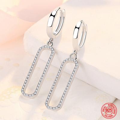 Orecchini pendenti quadrati lunghi in argento sterling 925 per regalo di gioielli da sposa di moda da donna 
