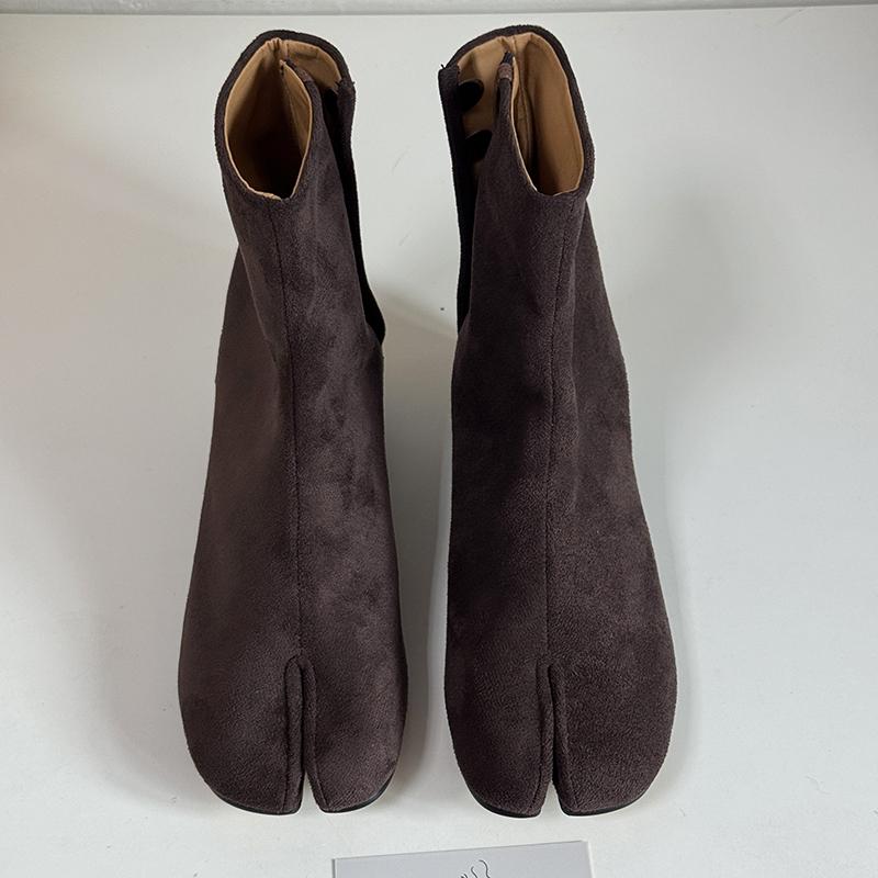 Brand Design Tabi Boots Split Toe Chunky High Heel Women Boots Leather  Mujer Fashion Autumn Women Shoes Botas Mujer