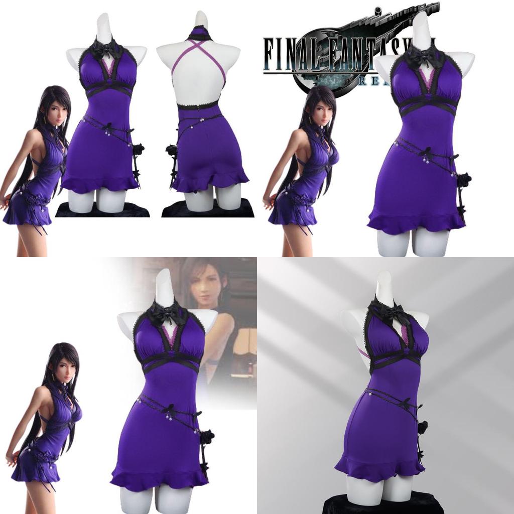 Elegant Fantasy Tifa Purple Dress Cosplay Outfit For Game Role Play In Polyester