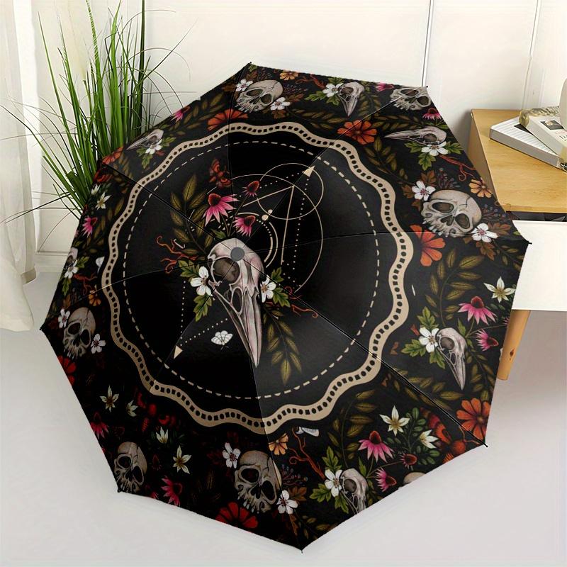 

Bohemian Skulls & Flowers Circular Wall Art Decor Umbrella, Cute Umbrella with Cute Design, Portable 3-Fold Compact Umbrella for Men & Women, Valentin