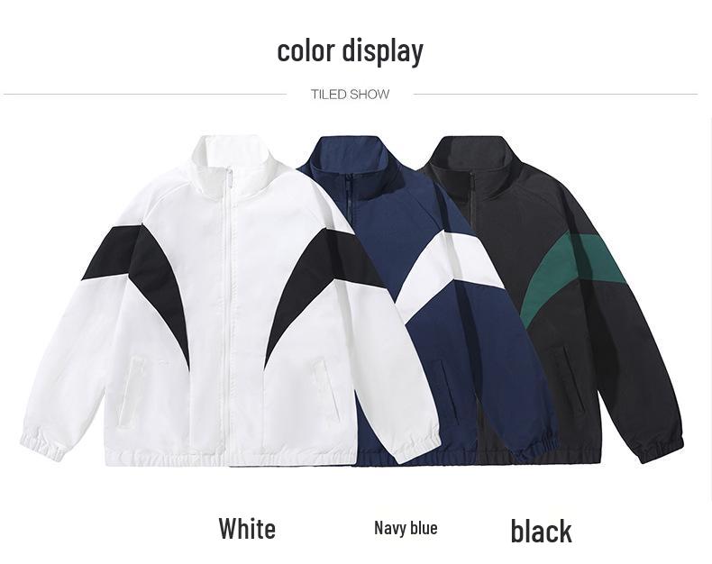 2025 Men's Plus Size Hong Kong Style Color Block Stand Collar Jacket - Spring/Autumn Casual Sport Outerwear