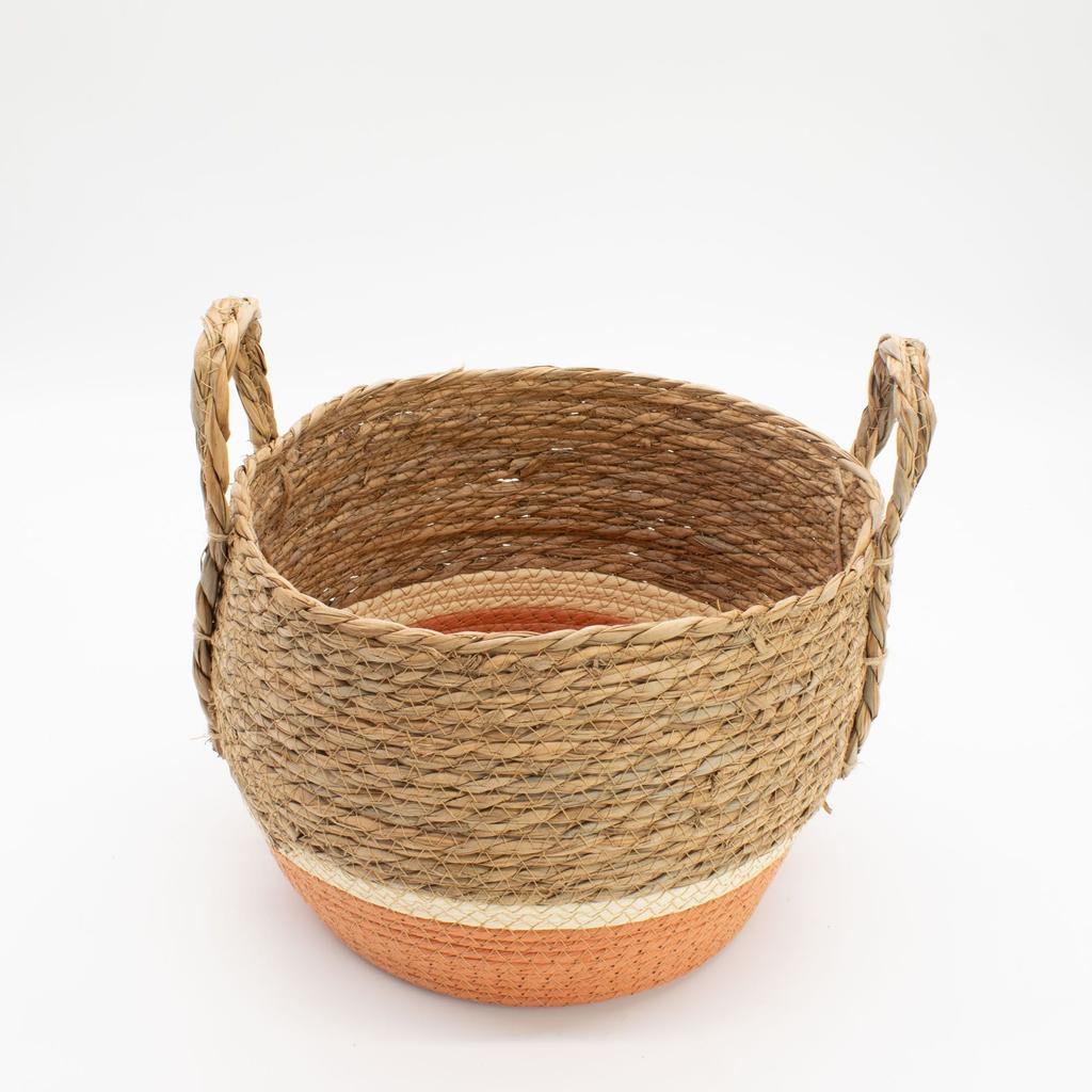 Straw & Seagrass Large Baskets – Natural & Orange- Set of 3