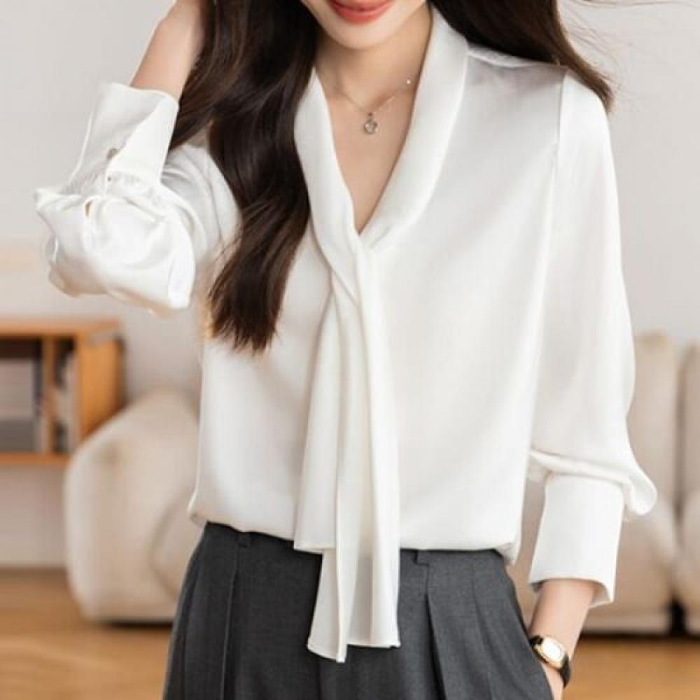 NaVaVa V Neck Scarf Neck Long sleeVe Blouse Nb2921