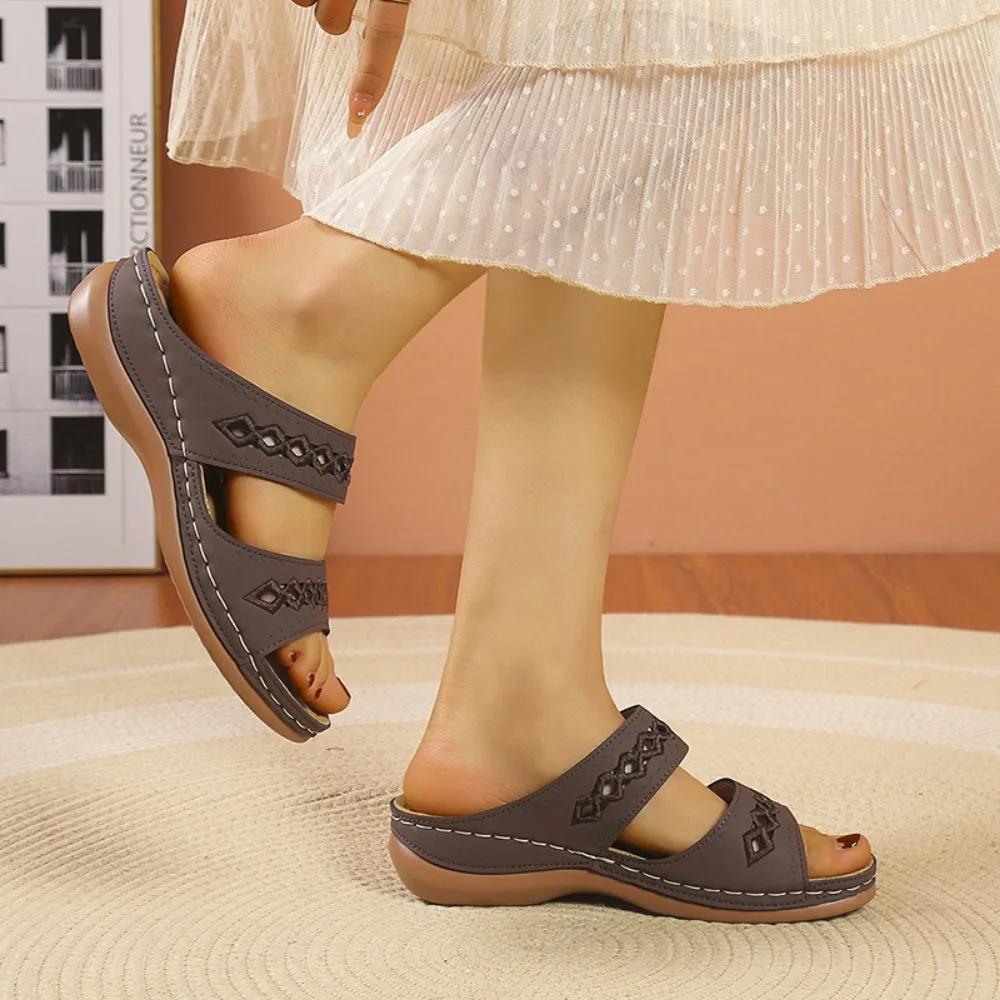 2024 Summer Women Wedge Sandals Premium Orthopedic Open Toe Sandals Vintage Anti-slip  Casual Female Platform Retro Shoes