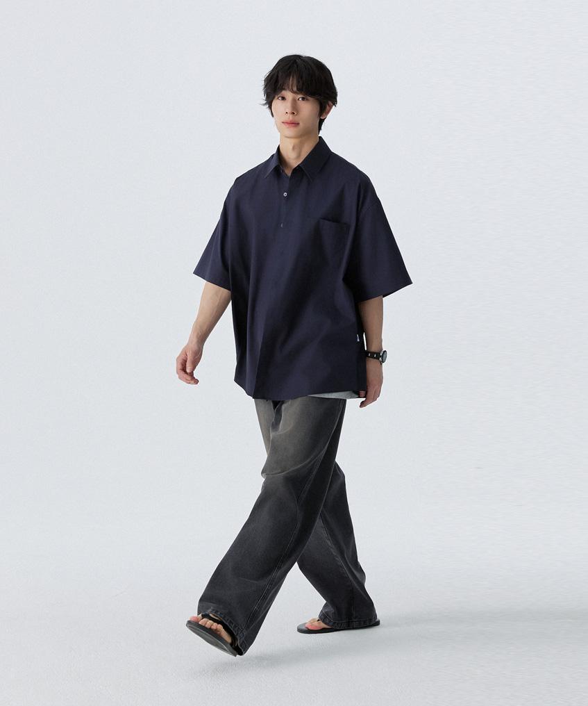 STENDS [M~4Xl] Flow Cotton Short Sleeve Shirt_Navy
