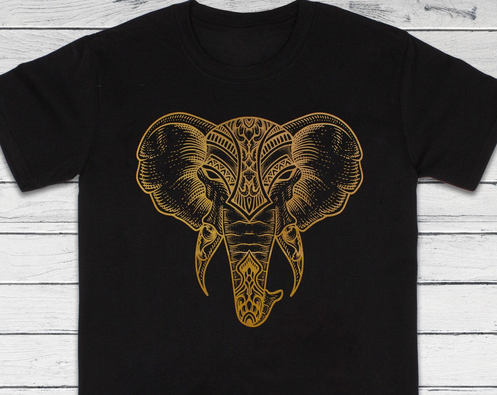 Elephant T-Shirt, Gold Henna Mandala Art S
