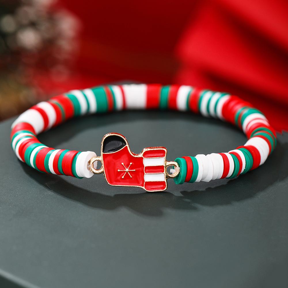 European and American Christmas soft pottery bracelet, new Christmas alloy accessories red, green and white soft pottery elastic rope bracelet