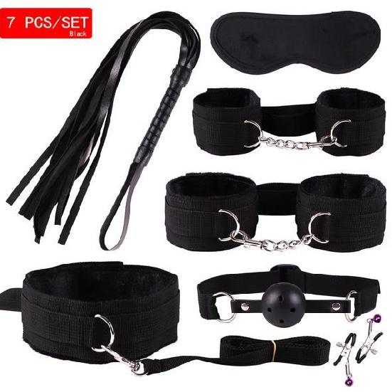 Sexy Nylon BDSM Kits Plush Sex Bondage Set Handcuffs Sex Games Whip Gag Nipple Clamps Sex Toys For Couples Exotic