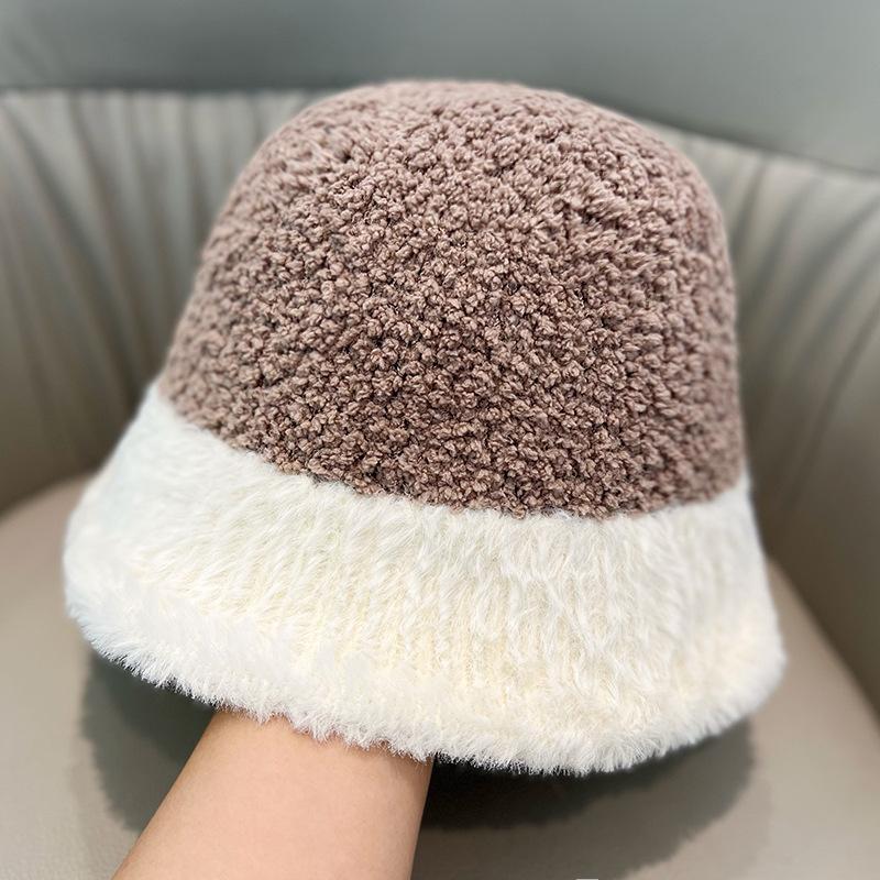 

Сочетающаяся по цвету панама из овечьей шерсти для девочек, осенне-зимняя плюшевая теплая, подчеркивающая лицо, маленькая, универсальная, для прогулок Adult average size (56-58cm) верблюд