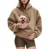 New Women's Loose Pullover Hoodie, Solid Color Plush Pet Pouch, Autumn Winter European American Style Crossborder Top