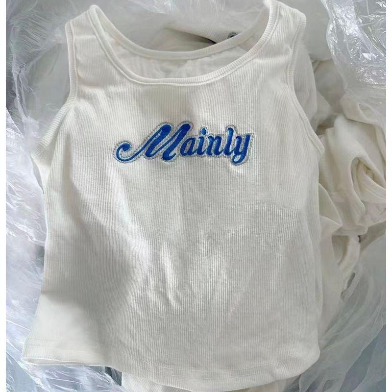 

Ingni Export Japanese Single Letter Embroider Style a Short Thread Vest Female Silm Slim Looking Elastic Belt Chest Pad Cup White M