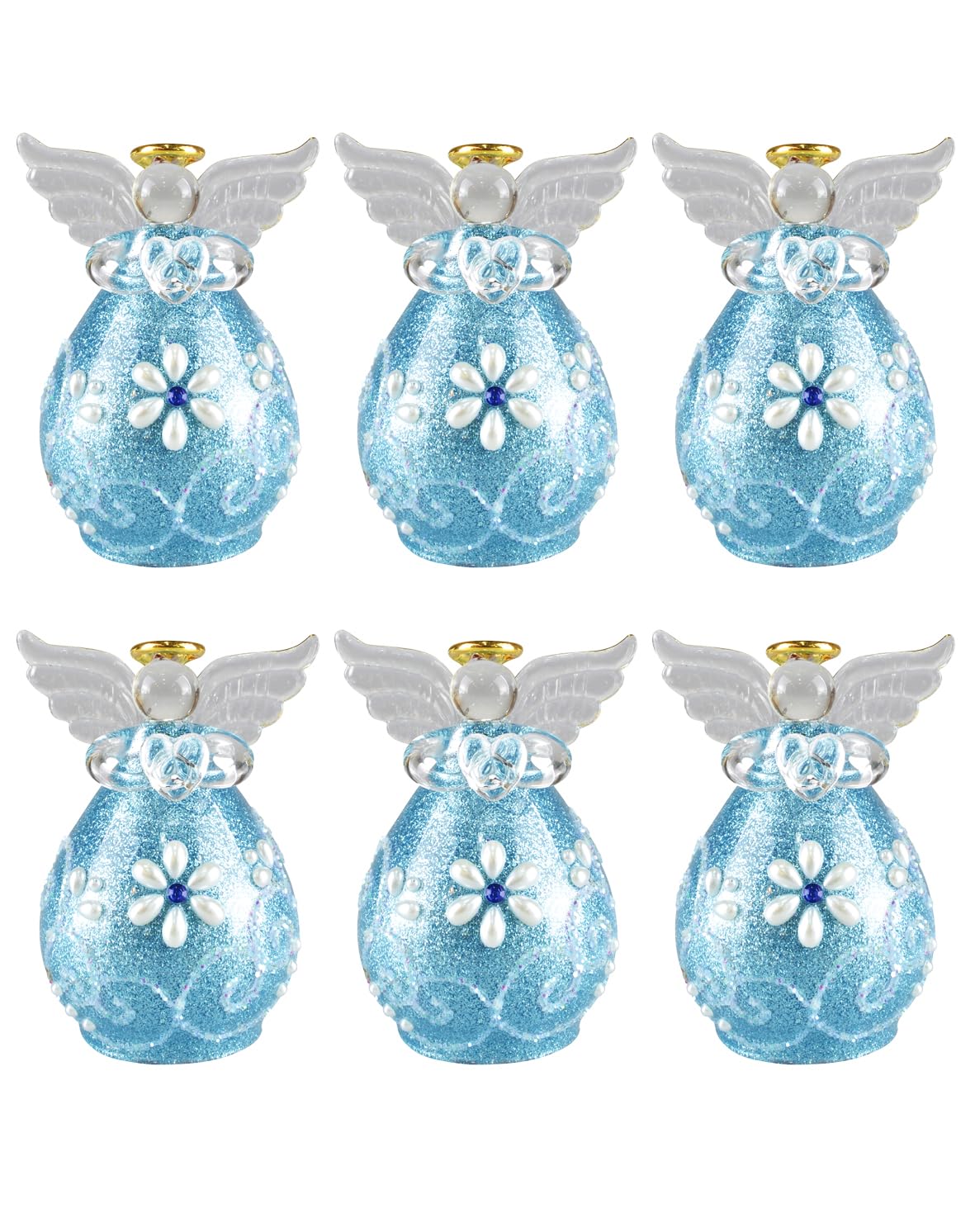Fourcart Милый набор из 6 стеклянных колокольчиков «Ангелы с шампанским», ручная работа, синий, синий