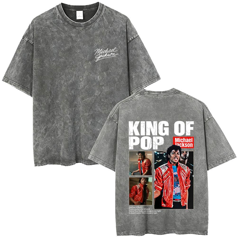

Singer Michael Jackson Album Cover Washed Vintage Merch Tshirt Men Retro Gothic Rock T Shirts Mens Oversized Short Sleeve Tops S