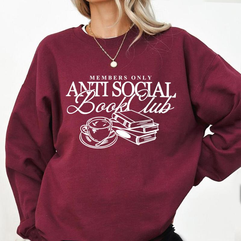 Mikina Crewneck Anti Social Book Club Milovník knih Knižní Mikina Pulovr Dámská Módní Mikiny Dámské Oblečení