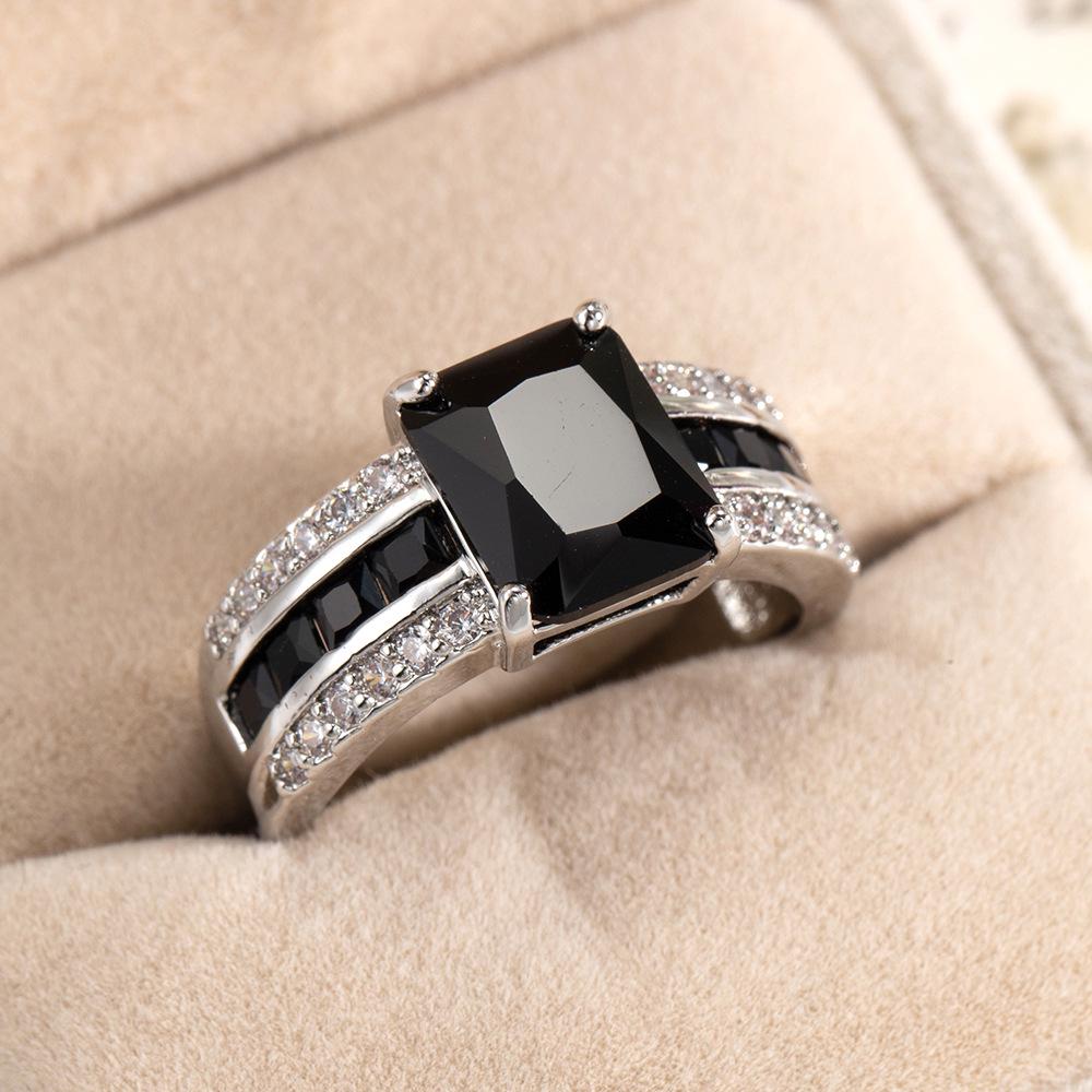 Women's Colored Zircon Ring - European & American Creative Design, Fashionable Hand Jewelry, Classic Square Wedding Style