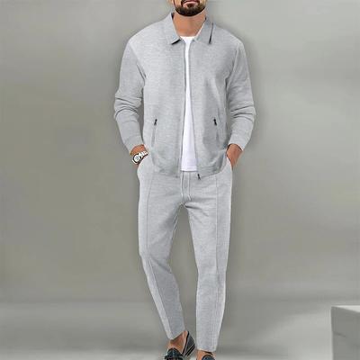 Revers Schlank Anliegende Männliche Mantel Waffel Zipper Tasche Lange Ärmeln Sportswear Mann Strickjacke Jacke Set Hosen Elegante männer Kleidung