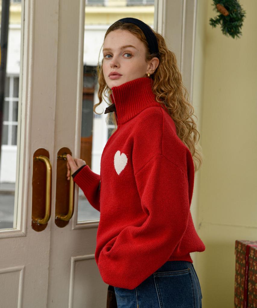 PIGMENT Holly Heart Zip-Up Knit (Zycd251005)