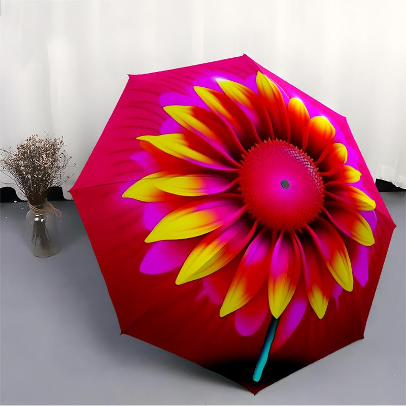 1pc Sunflower Print Automatic Folding Umbrella, 8-Rib Iron Frame, Casual Outdoor Accessory for Birthday Festival Gifts yy251128200