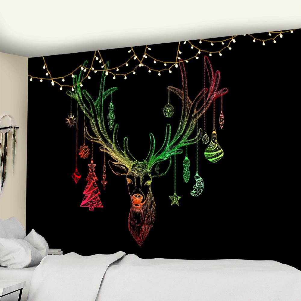 Einfache Linien Weihnachtsrentier Psychedelische Wandteppich Wand Weihnachtskunst Decke Matte Hintergrund Wohnraum Geschenk