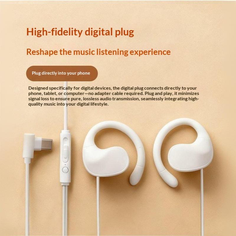 Wired Control Type C 3.5Mm Headphones Ear Hook 9D Surround Sound Bass Earbuds Sports Gaming Headset Earphones