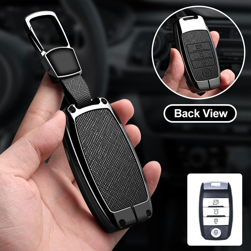 3/4 Button Zinc Alloy Leather Car Key Case For Kia Kx3 Kx5 K3S Rio Ceed Cerato Optima Sorento Niro Soul Key Fob Car Key Case