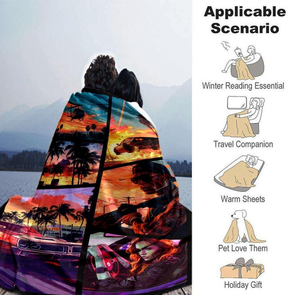 1 pezzo Coperta Morbida in Flanella Grand Theft Auto con Stampa di Designer Una coperta accogliente per tutte le stagioni, perfetta per il divano, il letto, l'ufficio