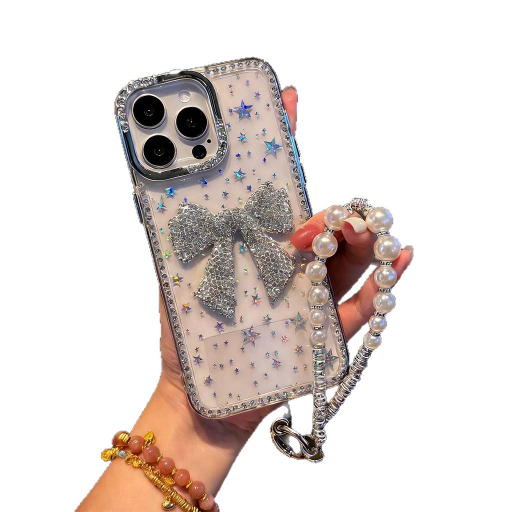Rhinestone Star Bow Clear Phone Case for iPhone 15/14 Pro Max