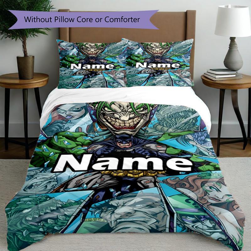 3pcs Duvet Cover Set (1*Duvet Cover + 2*Pillowcase, Without Core), Custom Name Batman Pattern Bedding Set, Home Bedroom Decor Gift