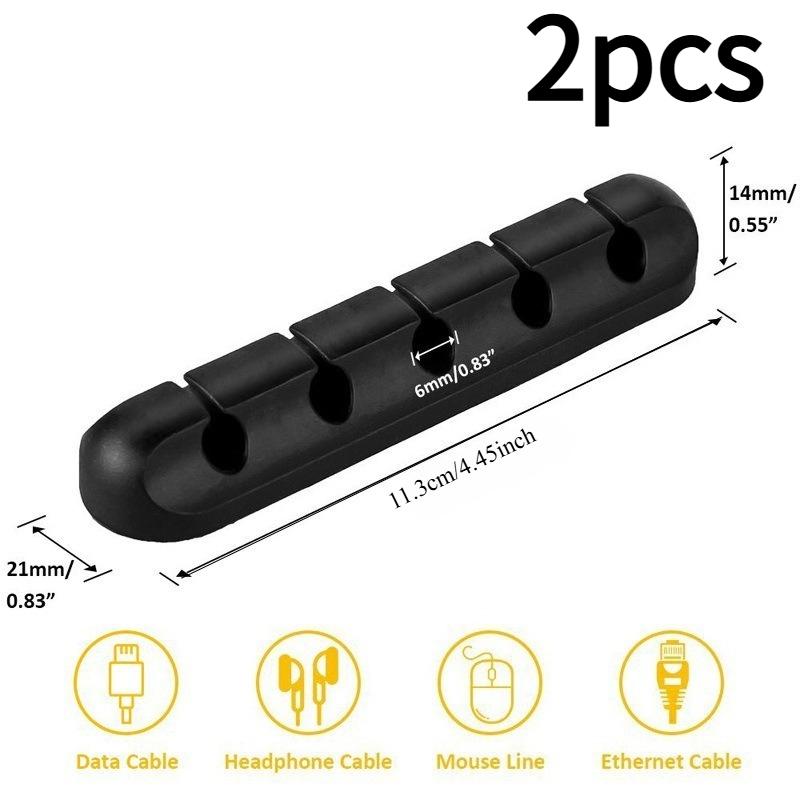 

2pcs Heavy-Duty Cable Organizer Clips with Multiple Slots - Desk Cable Management System, Non-Slip Base, for Office, Home