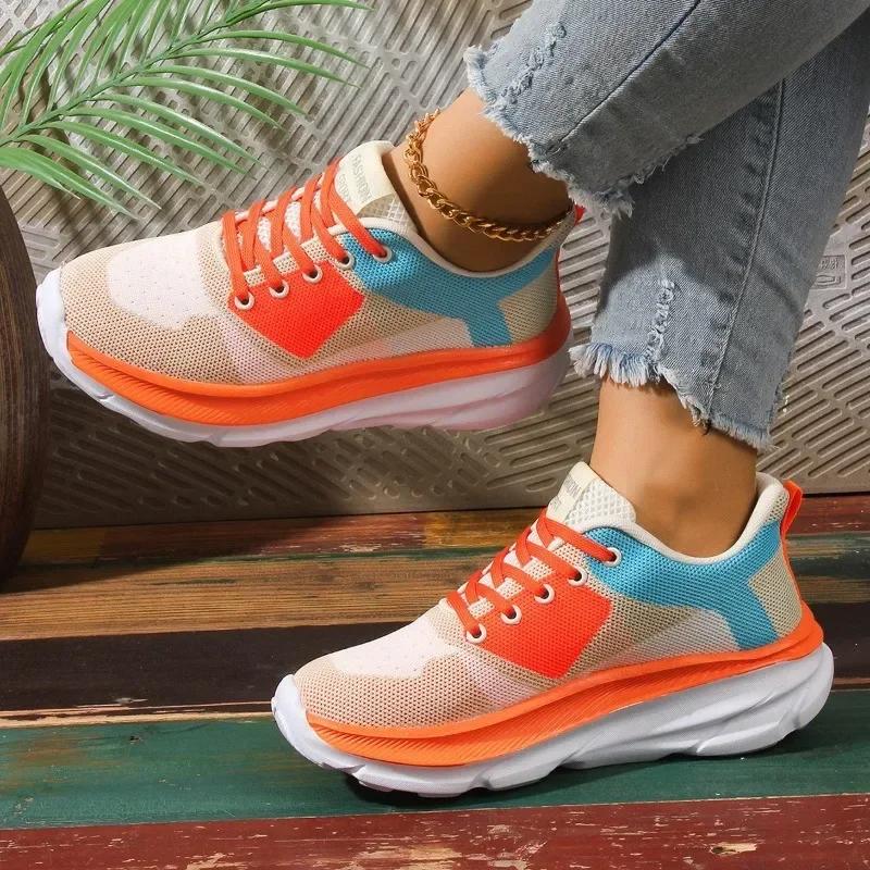 Women's Shoes On Sale 2024 New Mesh Women's Vulcanized Shoes Breathable Women Sneakers Mixed Colors Lace Up Ladies Casual Shoes