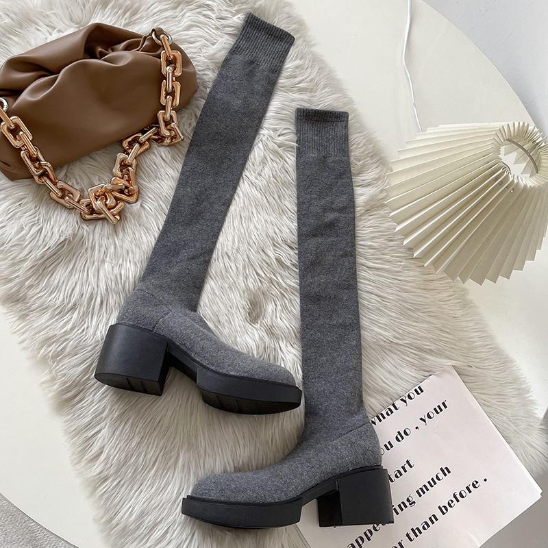 

Осень Зима Женские Эластичные Утягивающие Носки Луты Мода Женские Толстый Каблук Выше Колена Высокие Ботильоны 39