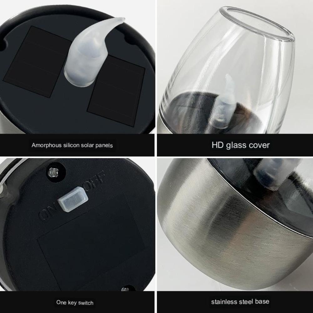 Solar Light Outdoor Garden Led Stainless Steel Candle Light Lawn Deck Night Light Landscape Garden Halloween Christmas Holiday Atmosphere Light