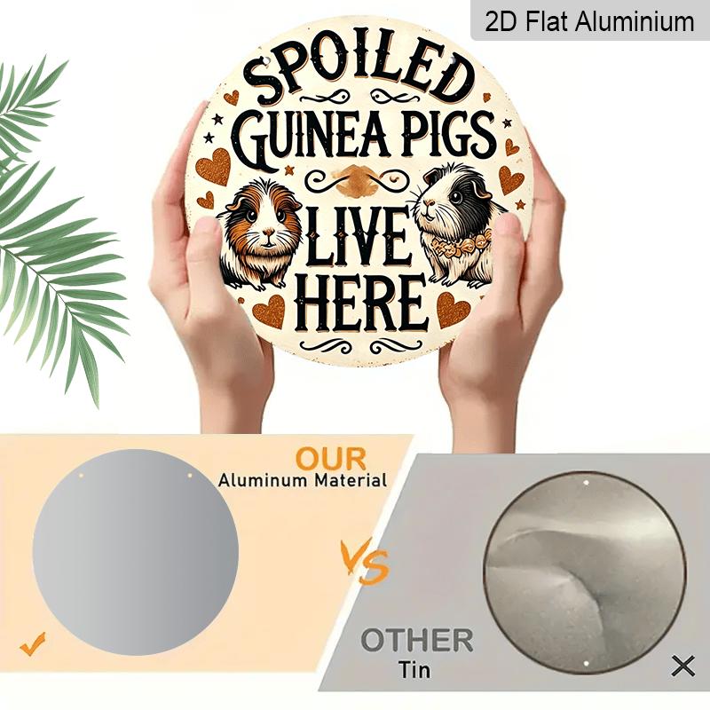 2D Flat, 1pc Vintage Guinea Pig Wall Art - Round Aluminum Hanging Sign with Fun Animal Design, Suitable for Wedding, Birthday, Thanksgiving