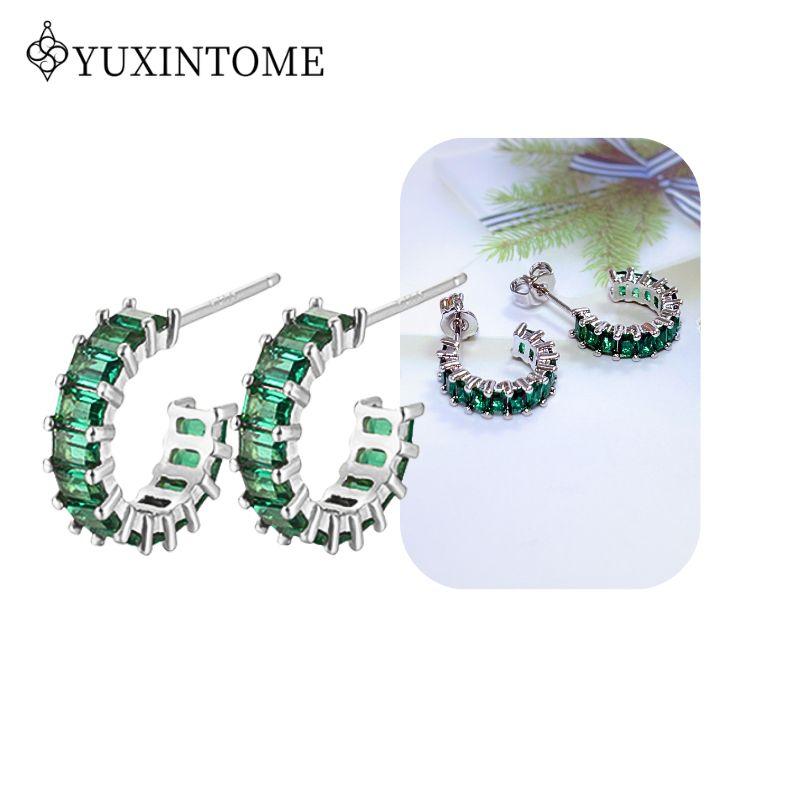 Turquoise 925 Silver Ear Needle Green Zircon vintage emerald Heart/Flower Pendant Hoop Earrings Fashion party Jewelry