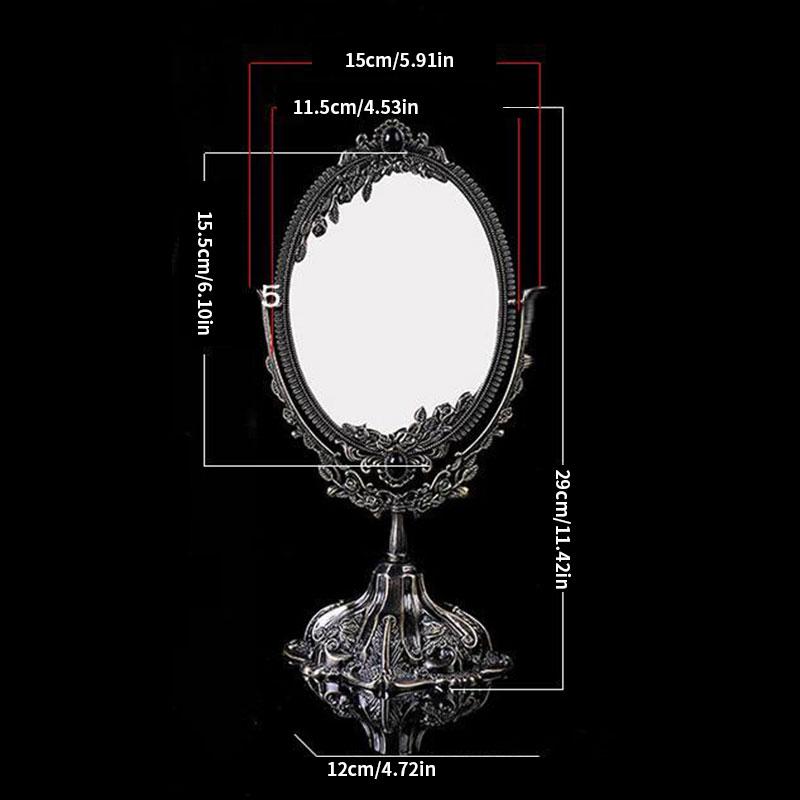 Double-sided Vintage Makeup Mirror Rotatable European Desktop Mirror Oval Makeup Mirror Bedroom Living-Room Dresser Decoration
