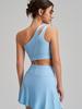 New Style Nude Feel One-Shoulder Yoga Set with High-Waisted Breathable Skirt for Tennis & Running