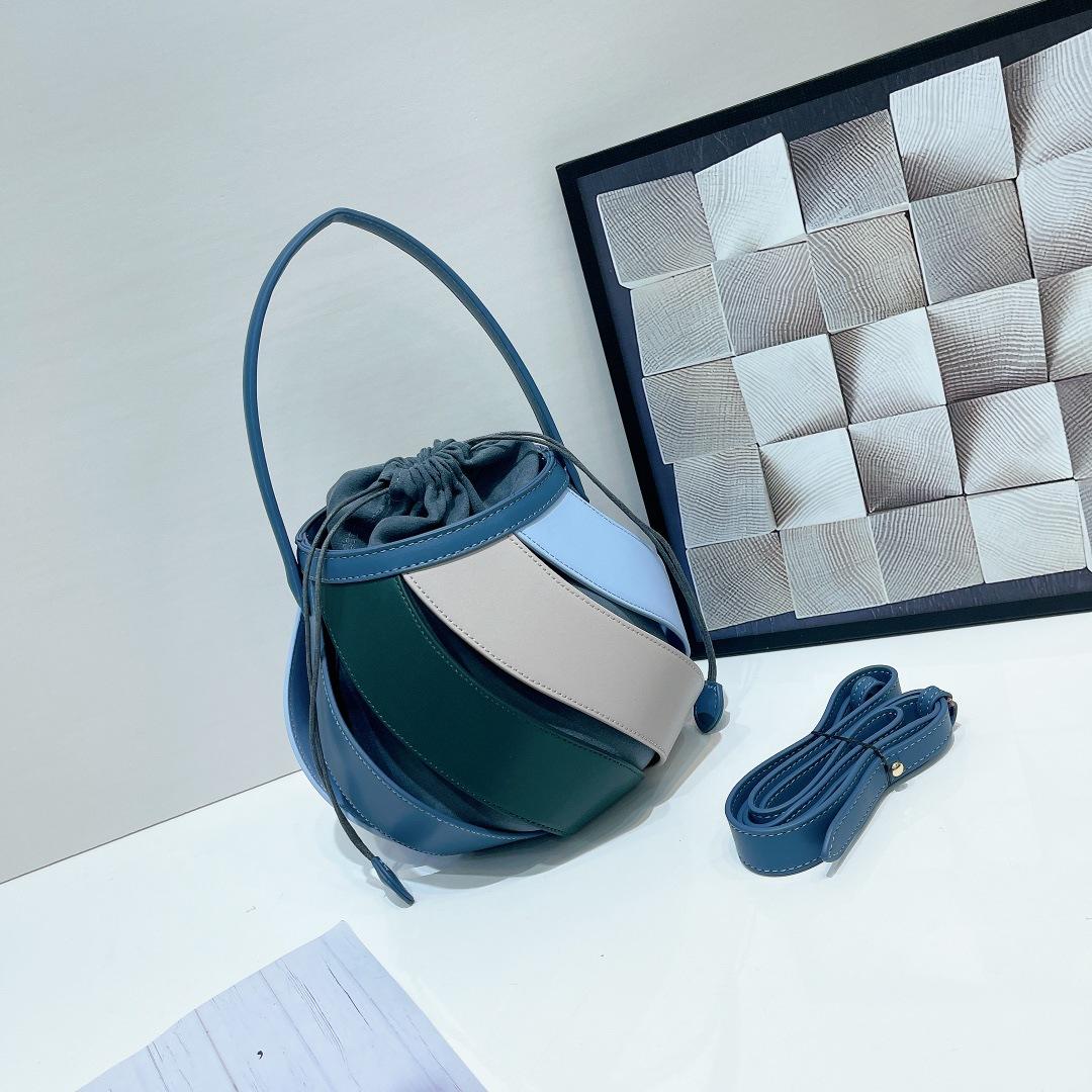 

Женская сумка-мешок из искусственной кожи с геометрической строчкой, цилиндрическая сумка через плечо контрастного цвета