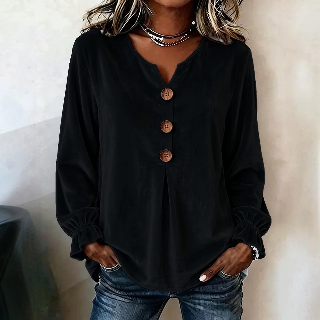 Spring Autumn Velvet Long Sleeved Shirt Fashion V-neck Button Comfortable Soft Casual Lose Large Size Versatile Women's Shirt