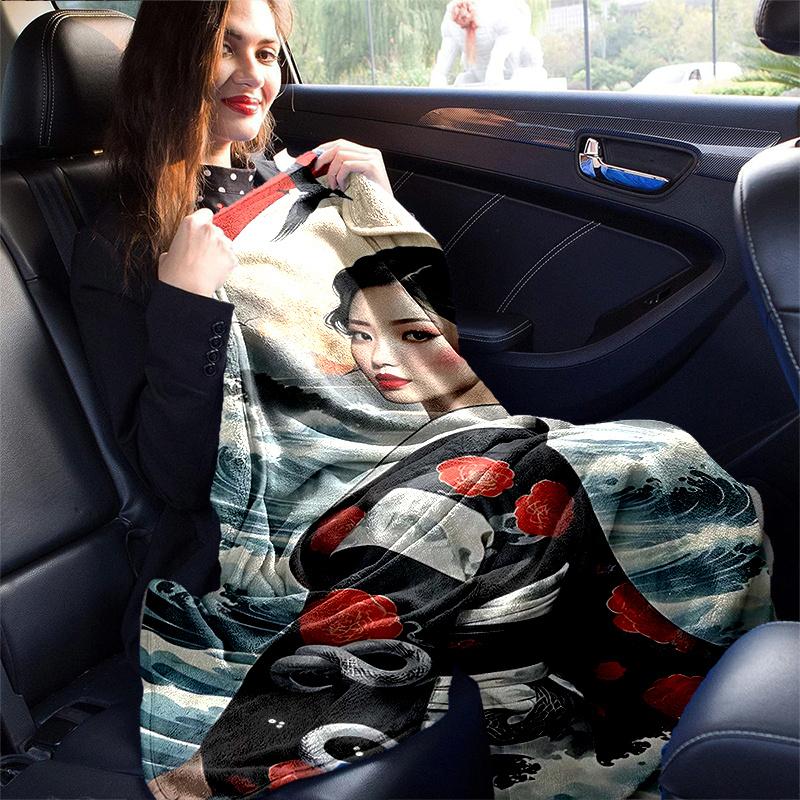 1pc Japanese Geisha Design Throw Blanket Home Decor, Sofa Cover, Outdoor Blanket .W052