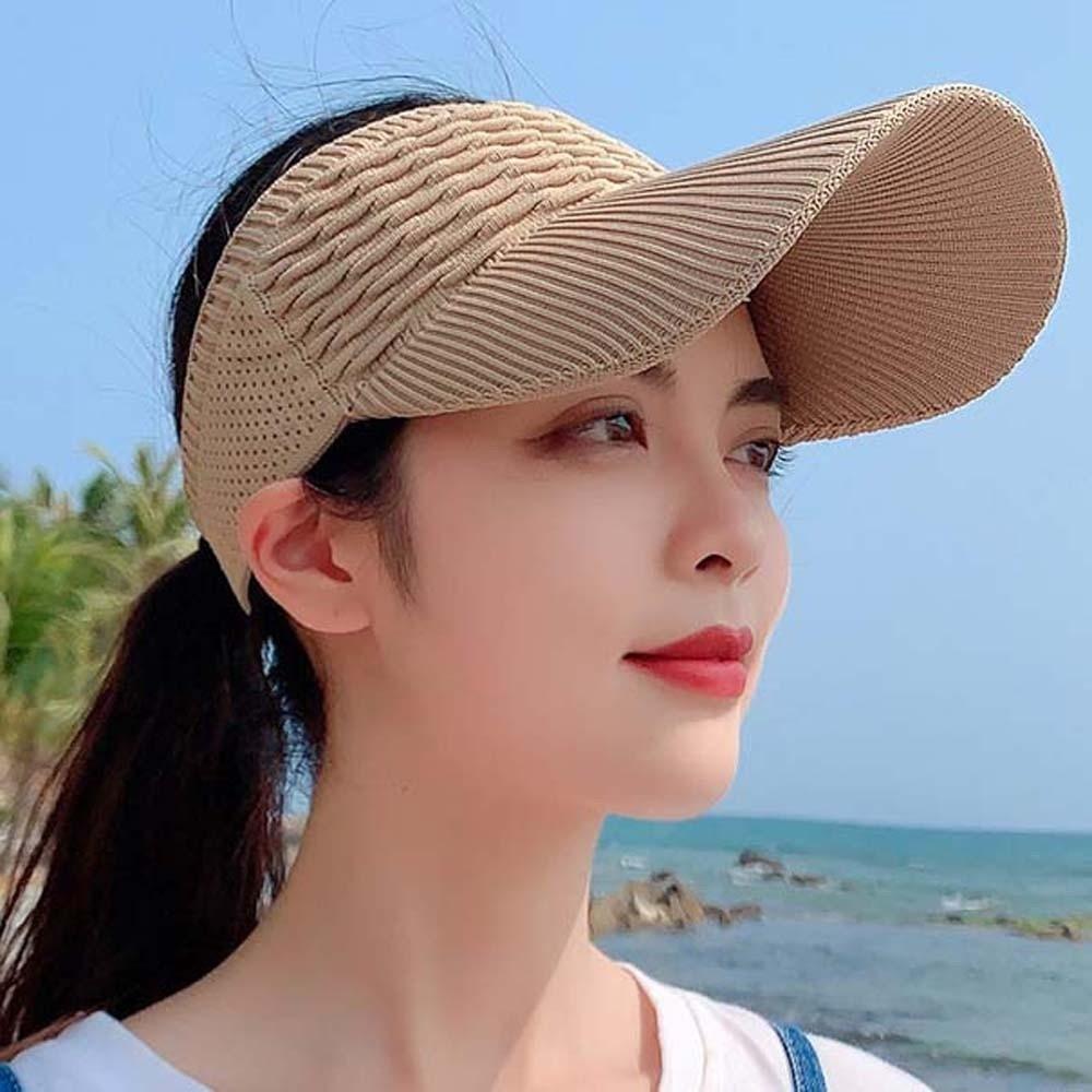 Solid Color Fish Scale Knitted Visor Cap Portable Sunscreen Empty Top Hat Long Brim Sun Cap Men