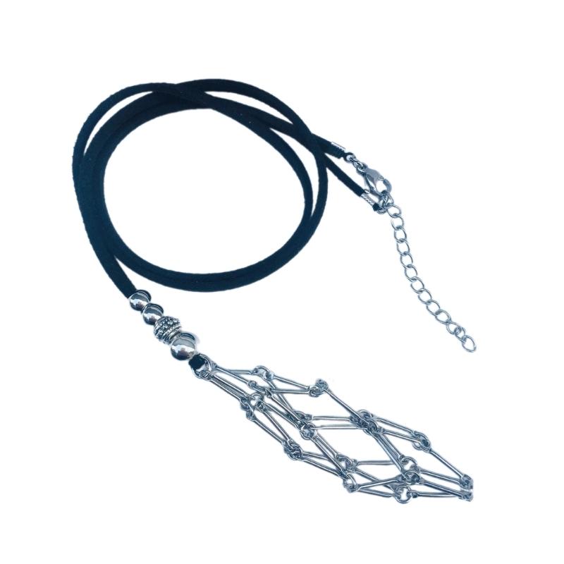 Empty Crystal Stone Holder Necklace Cord Adjustable Natural Crystal Cage Necklace Chain Mesh Pendant Necklace Gifts