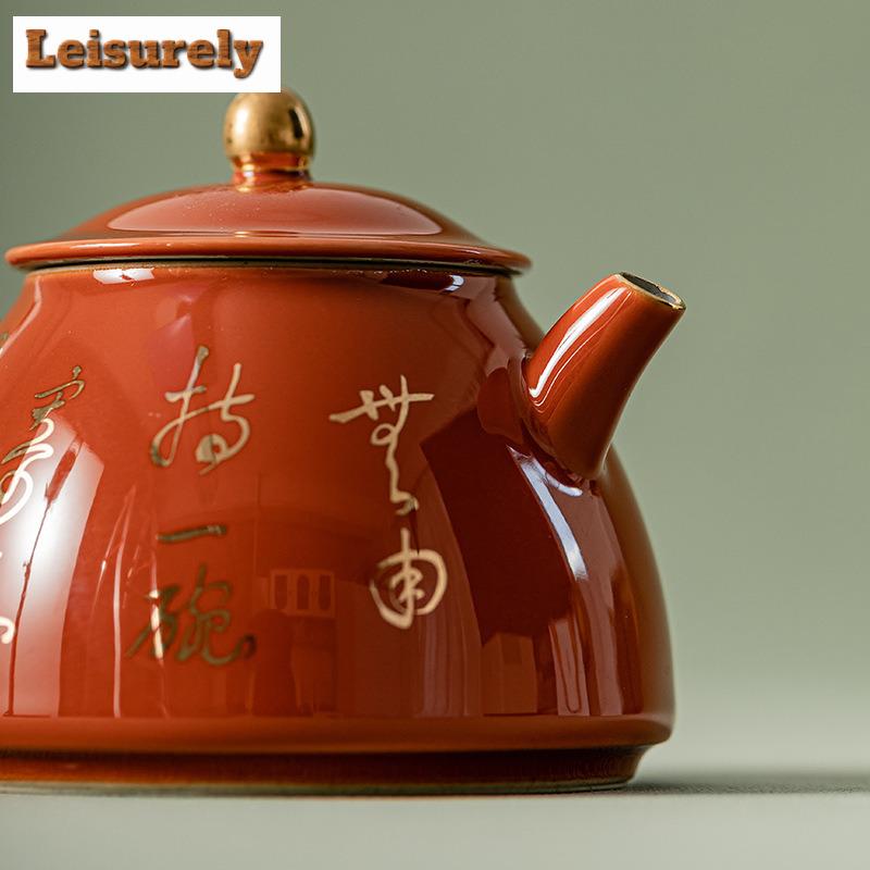 180ml Beixi Tang Handwritten Gold Prose Teapot Handmade Alum Red Mini Pot Tea Soaking Kettle With Infuser Filter Teaset Gifts