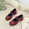 French Red Thick Heel Mary Jane Single Shoes Women's 2025 Spring and Summer New Retro High Heels with Skirt Small Leather Shoes