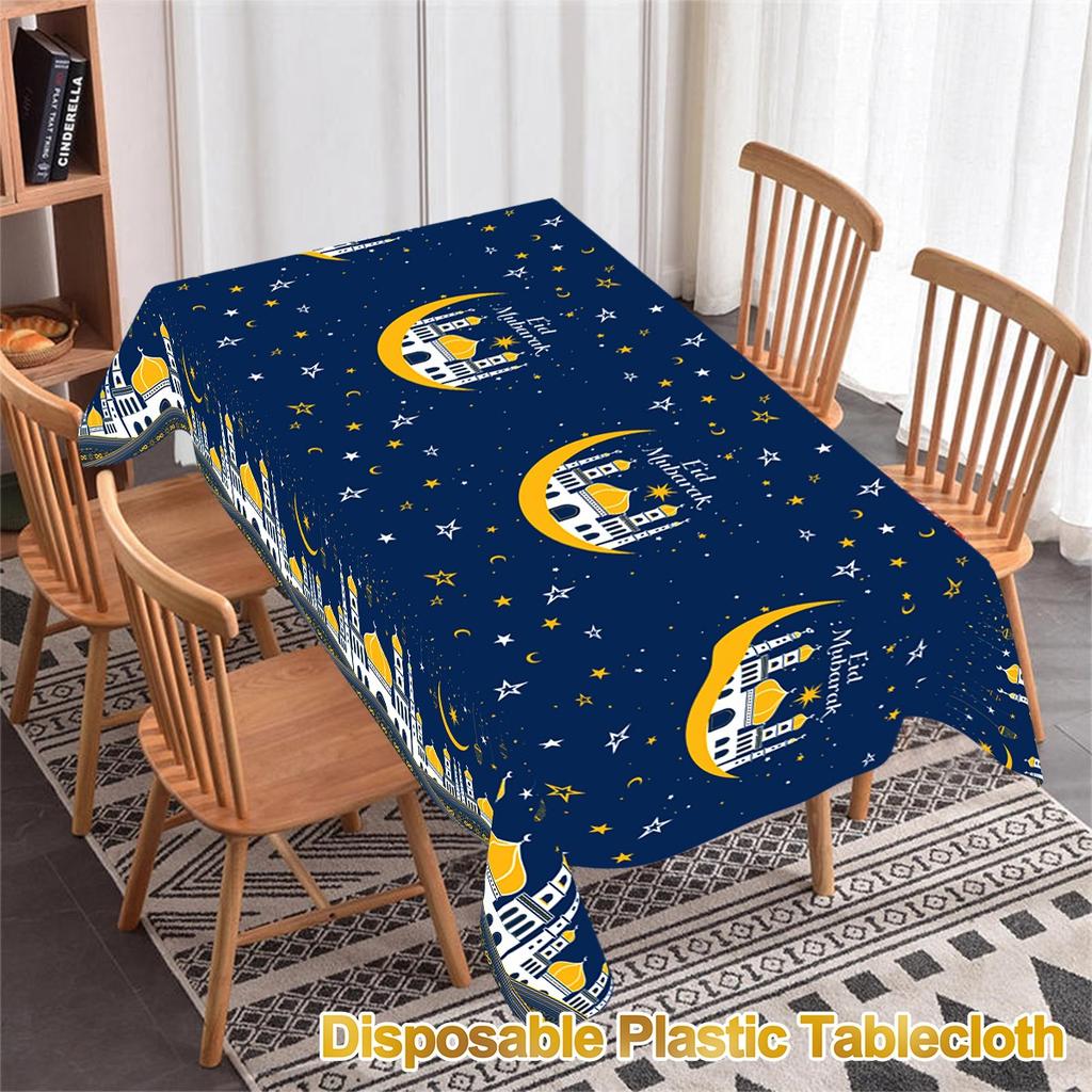 Eid Mubarak Tablecloth Plastic Castle Table Cover for Home 2026 Islamic Muslim Party Decor Ramadan Decorations Eid Al Adha Gifts