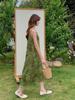 2025 Summer V-Neck Bamboo Swing Camisole Dress - Women's Slimming Spaghetti Strap Faux Silk Satin Long Dress