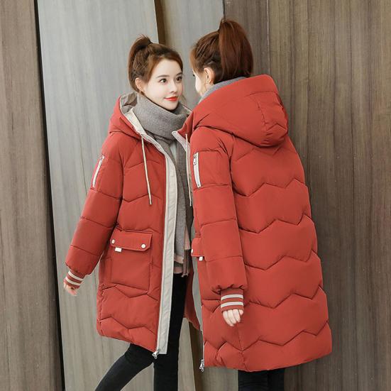 Abrigo de invierno para mujer, abrigo acolchado de algodón de manga larga con capucha, abrigo grueso holgado con cremallera de longitud media, prendas de vestir, chaqueta, ropa de calle