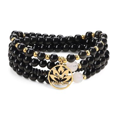 Koai NAMASTE Obsidian Power Stone Bracelet for Men and Prayer Beads 108-Bead Women, Four-Strand